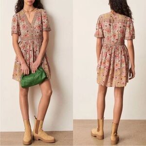 ba&sh Pink Floral V-Neck Short Mini Dress